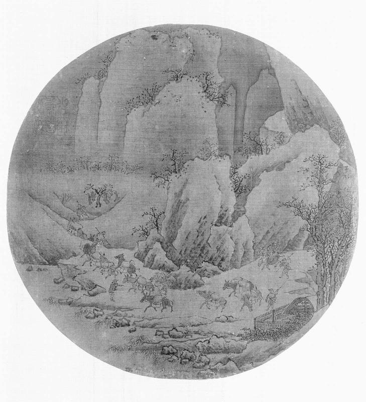 Caravan in wintry mountains