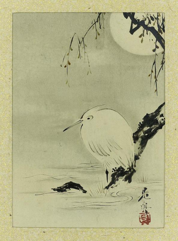 White Heron, Tree, and the Moon