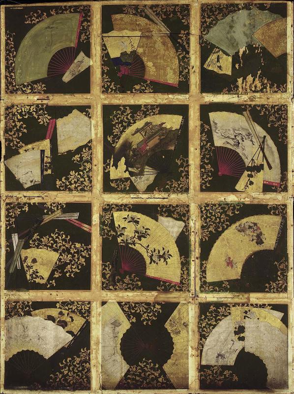 Ceiling panel decorated with fans