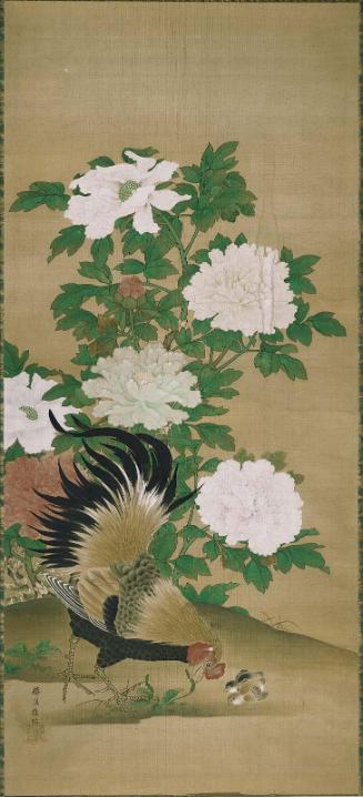 Rooster, Chicks, and Peonies