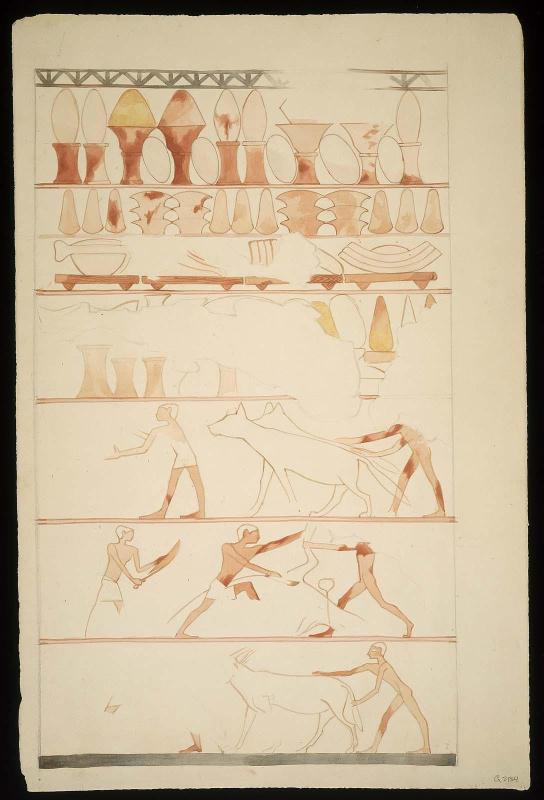 Watercolor of the painted designs from Chamber B west wall from the tomb of Akhmeretnesut G 2184