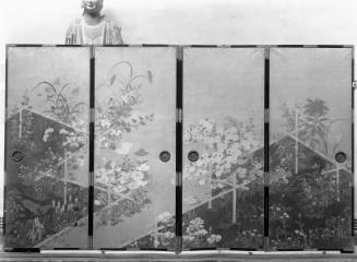 Autumn Flowers and Grasses along a Bamboo Fence