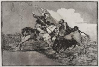 Modo con que los antiguos españoles cazaban los toros á caballo en el campo. (The way in which the ancient Spaniards hunted bulls on horseback in the open country); from the series "Tauromaquia" (Bullfighting), plate 1
