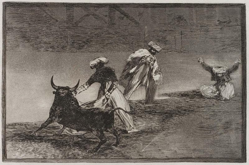 Capean otro encerrado. (They play another with the cape in an enclosure); from the series "Tauromaquia" (Bullfighting), plate 4