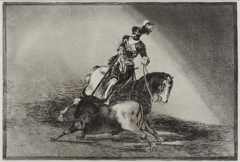 Carlos V. lanceando un toro en la plaza de Valladolid. (Carlos V spearing a bull in the Valladolid plaza); from the series "Tauromaquia" (Bullfighting), plate 10