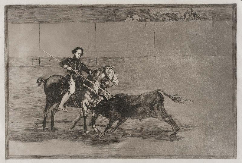 Valor varonil de la celebre Pajuelera en la de Zaragoza. (Manly courage of the celebrated Pajuelera in [the ring] at Zaragoza); from the series "Tauromaquia" (Bullfighting), plate 22
