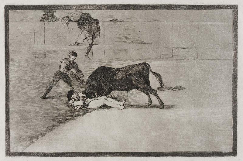La desgraciada muerte de Pepe Illo en la plaza de Madrid. (The ill-fated death of 'Pepe Hillo' in the Madrid ring); from the series "Tauromaquia" (Bullfighting), plate 33