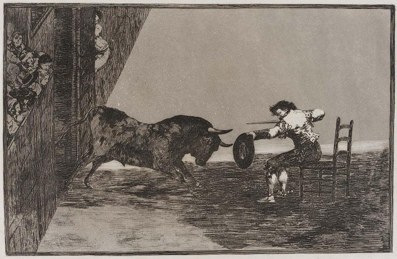 Temeridad de Martincho en la plaza de Zaragoza. (Martincho's recklessness in the ring at Zaragoza); from the series "Tauromaquia" (Bullfighting), plate 18