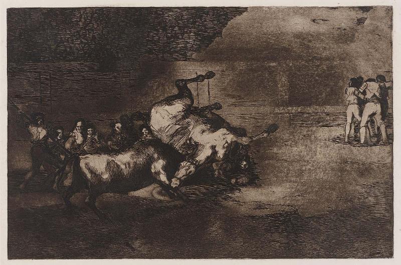 Cheval renversé par un taureau. (Horse thrown by a bull); rejected plate [B] for the series "Tauromaquia" (Bullfighting)