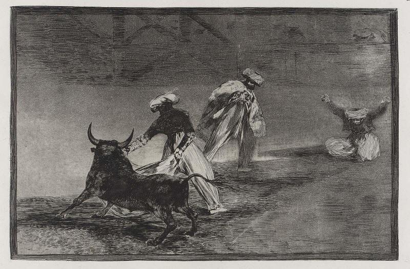 Capean otro encerrado. (They play another with the cape in an enclosure); from the series "Tauromaquia" (Bullfighting), plate 4