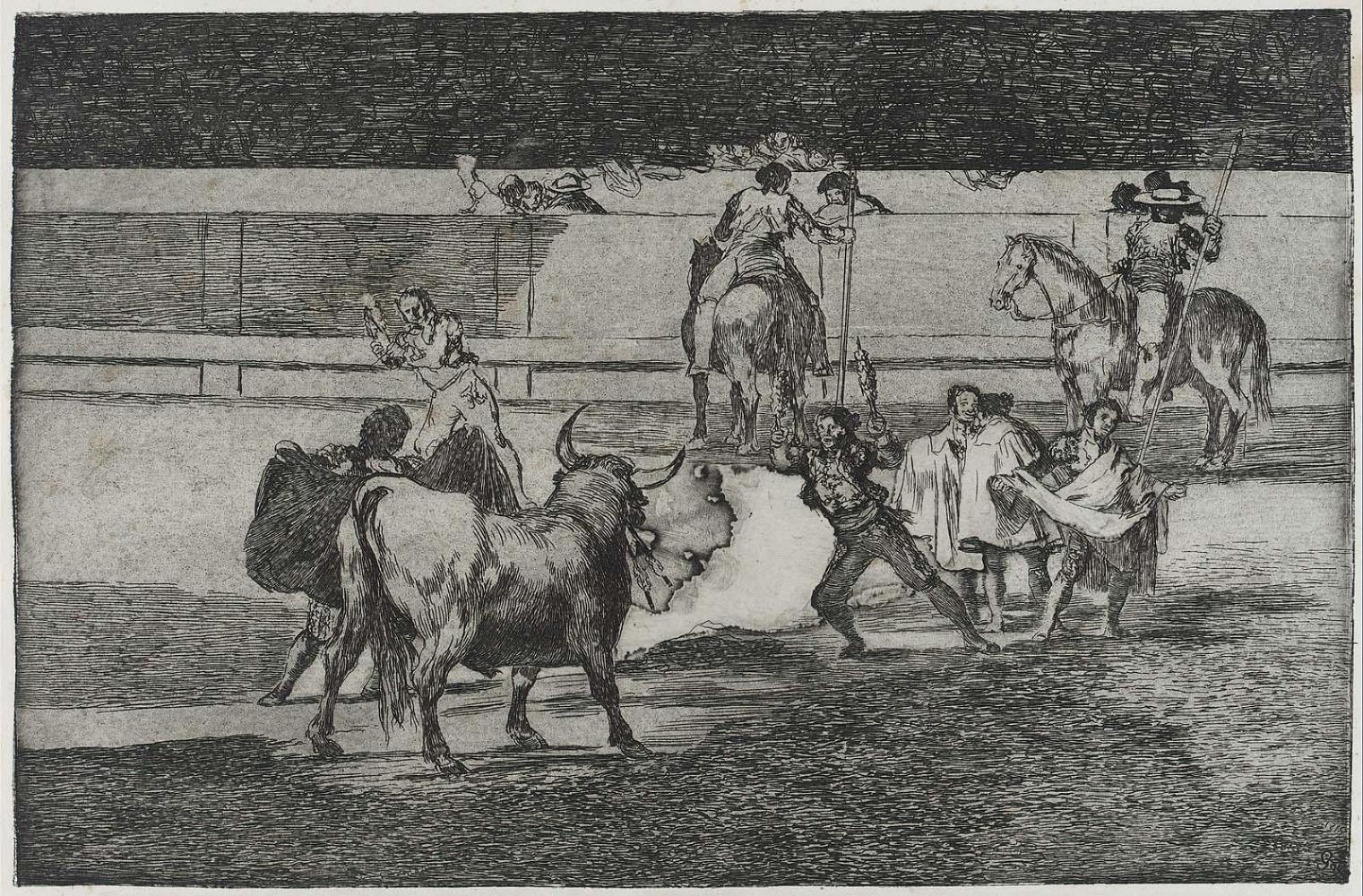 Banderillas de fuego. (Banderillas with firecrackers); from the series "Tauromaquia" (Bullfighting), plate 31