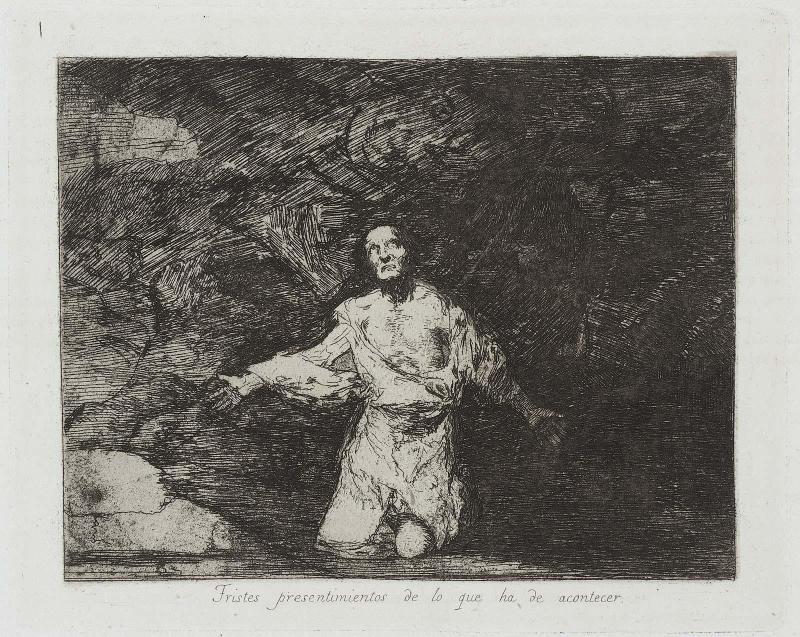 Tristes presentimientos de lo que ha de acontecer. (Sad forebodings of what is to happen); from bound set of the first edition of "Los Desastres de la Guerra" (Disasters of War), plate 1