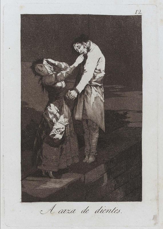 A caza de dientes. (Out hunting for teeth); Plate 12 bound into "Los Caprichos"