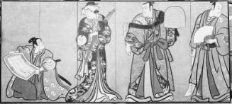 Theater signboard depicting scenes from the play The Treasury of Loyal Retainers (Kanadehon Chûshingura)
