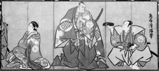 Theater signboard depicting scenes from the play The Treasury of Loyal Retainers (Kanadehon Chûshingura)