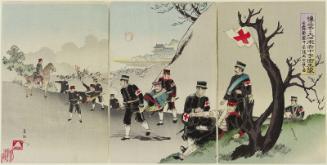 The Humane Great Japanese Red Cross Medical Corps Tending to the Injured in the Russo-Japanese War (Hakuai naru dai Nihon Sekijûji eiseitai Nichiro sentôchû fushôsha kyûgo no zu)