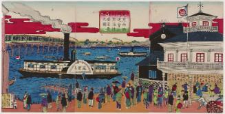 True View of Prosperity: Roundtrip River Steamship Service of the Ryôgoku Transportation Company (Tôkyô Ryôgoku tsûun kaisha kawa jôki ôfuku sei'ei shinkei no zu)