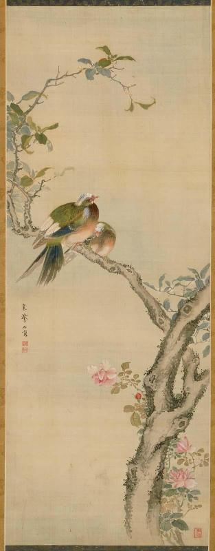 Emerald Doves on Flowering Cherry