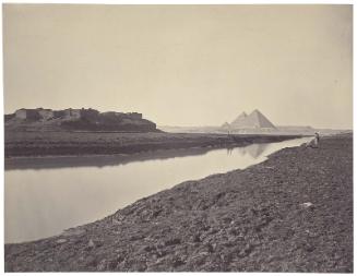 The pyramids at Giza, looking northwest, with an irrigation canal in the foreground