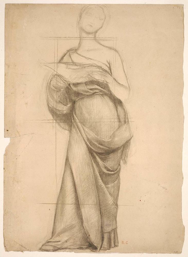 Draped Female Figure, Standing and Holding a Book (Study for "Song")