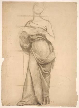 Draped Female Figure, Standing and Holding a Book (Study for "Song")