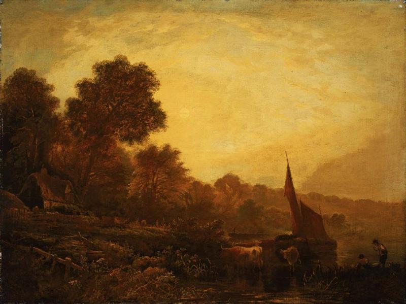 Cottage with Cows and Cowherds by a River
