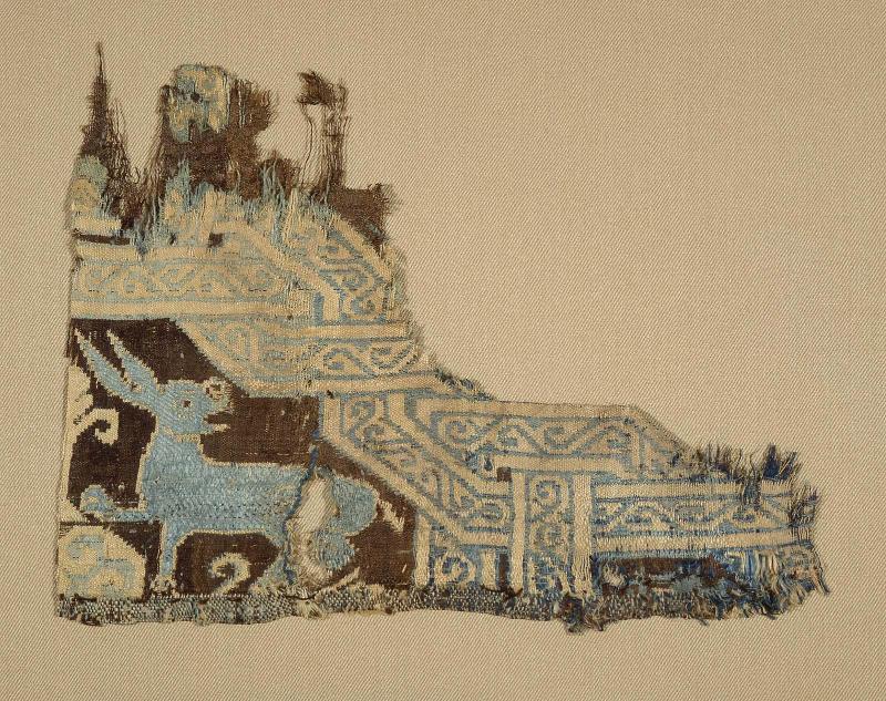 Textile fragment with hare in interlaced octagons