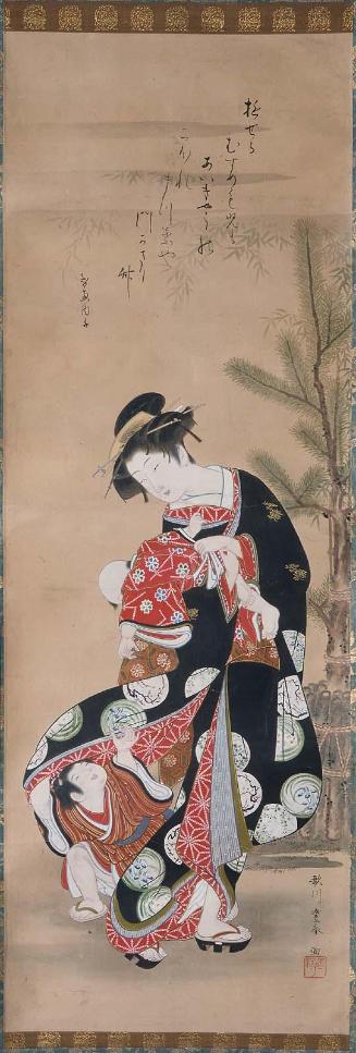 Young Woman and Children at the New Year