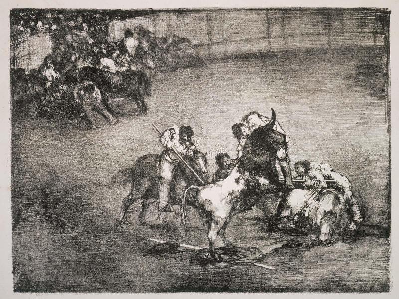 Picador Caught by a Bull; from the so-called "Bulls of Bordeaux" series of four lithographs