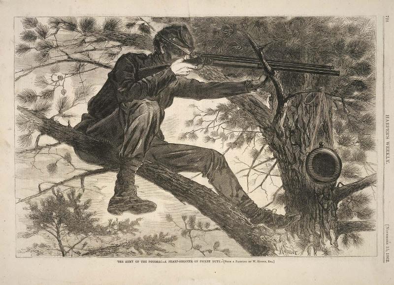 The Army of the Potomac - A Sharp-Shooter on Picket Duty (For Harper's Weekly, November 15, 1862, p. 724)