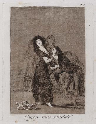 Quien mas rendido? (Which of them is the more overcome?); Plate 27 bound into "Los Caprichos"