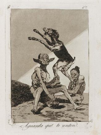 Aguarda que te unten. (Wait till you've been anointed); Plate 67 bound into "Los Caprichos"