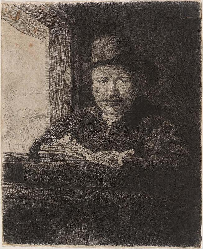 Self Portrait Drawing at a Window
