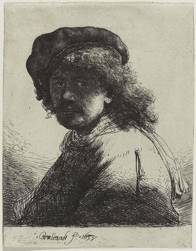 Self Portrait in a Cap and Scarf with the Face Dark: Bust