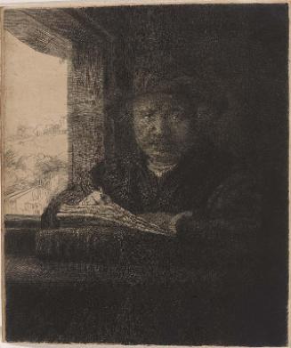 Self-Portrait Drawing at a Window