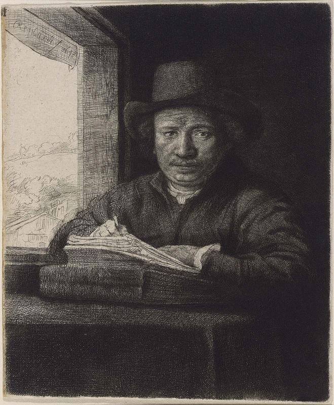 Self Portrait Drawing at a Window
