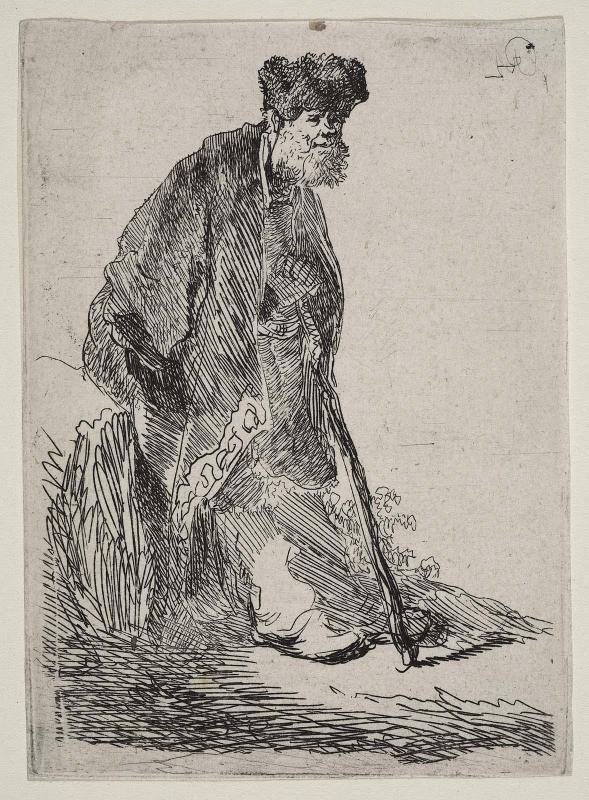 Man in a Coat and Fur Cap Leaning Against a Bank