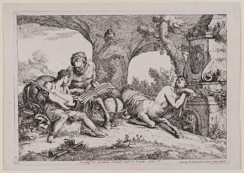 The Centaur Chiron Instructing Achilles in Music (from a series of twelve prints, "Varii Capricci e Paesi")