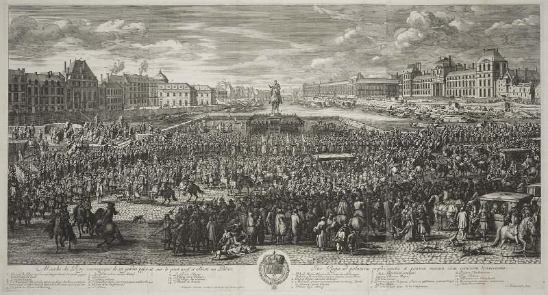 Procession of the King Accompanied by his Guards passing across the Pont Neuf and going to the Palais