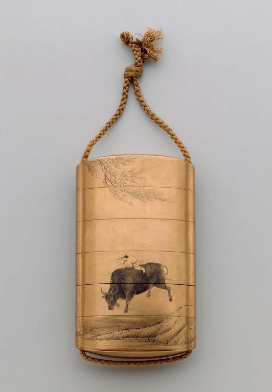 Five-case inrô with herdboy/ox and tree/rock design