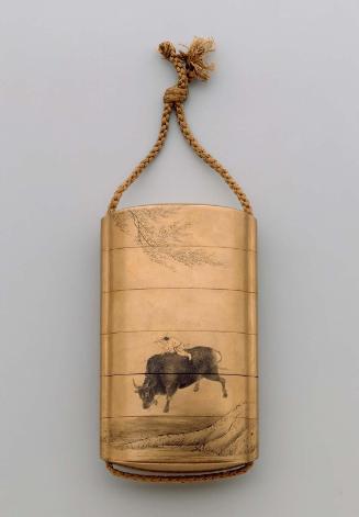 Five-case inrô with herdboy/ox and tree/rock design