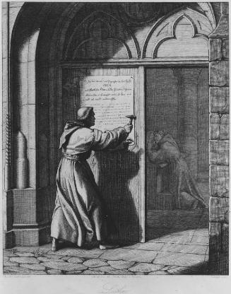 Luther nails his theses on the door of the church (Le Développement de l'idée Dieu)