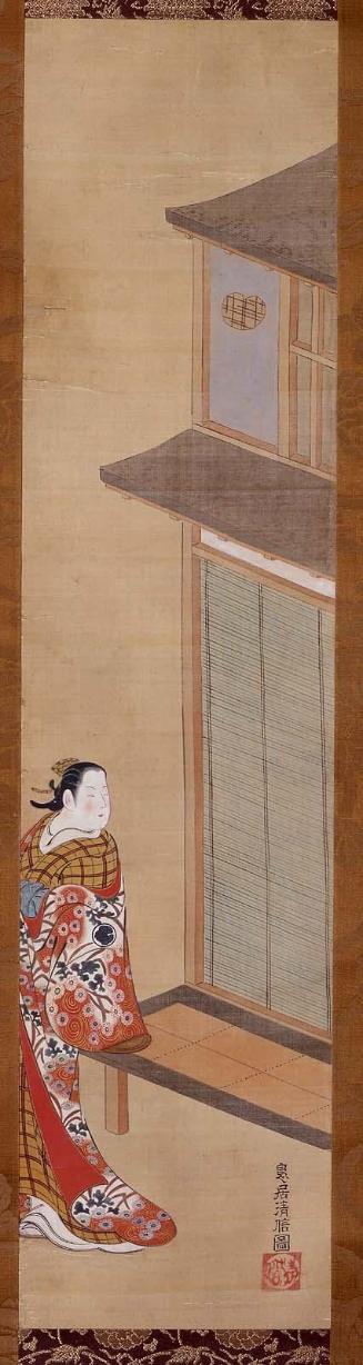 Courtesan Standing in front of a Teahouse