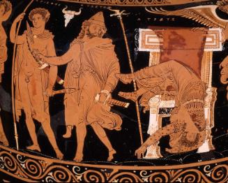 Two-handled jar (amphora) depicting the murder of Atreus