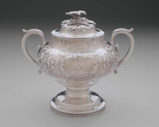 Two-handled sugar bowl with lid, part of a four-piece tea service