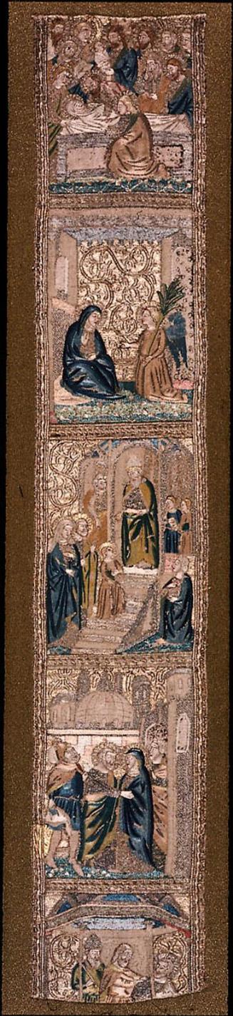 Scenes from the Life of the Virgin (part of an orphrey for a cope, one of two)