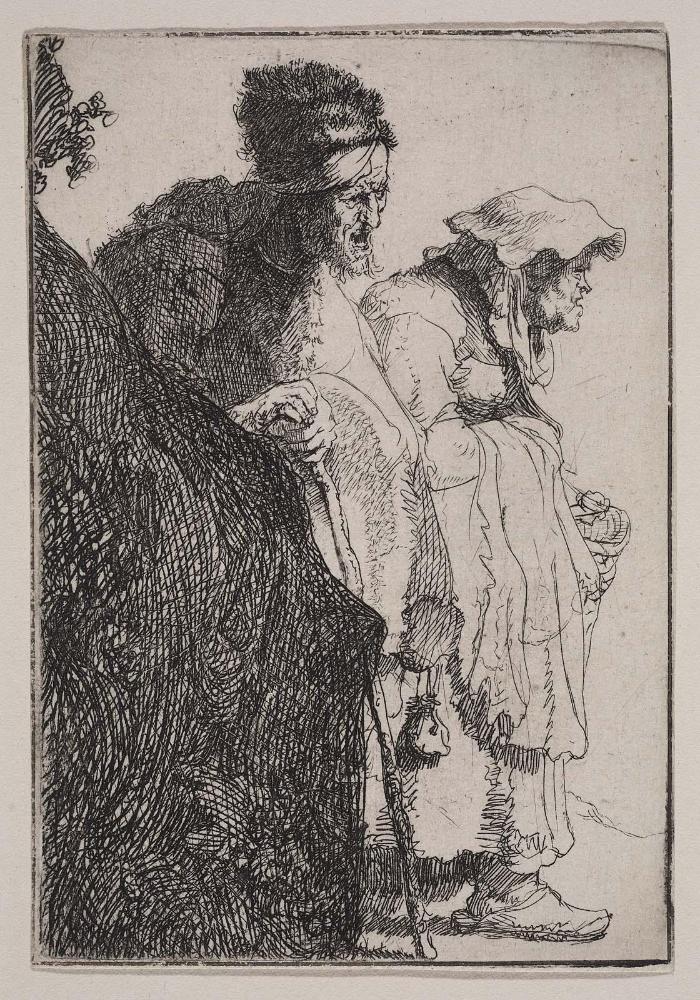 Beggar Man and Woman Behind a Bank