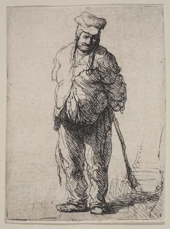 Ragged Peasant with his Hands Behind him, Holding a Stick
