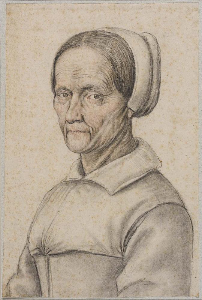 Head of a woman wearing a bonnet