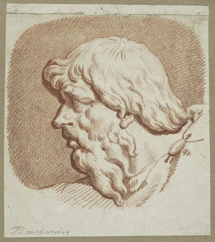 Head of Old Man with Beard and Long Hair, Profile to Left